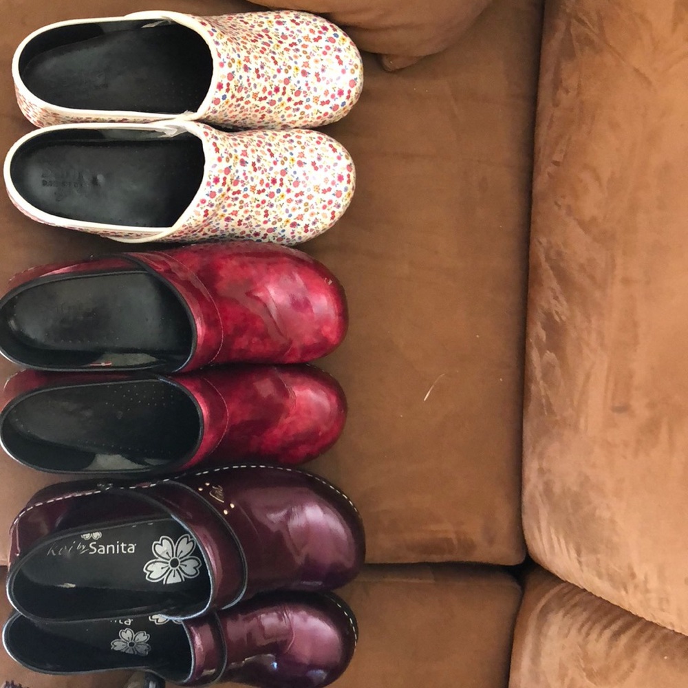 Three pair Sanita clogs